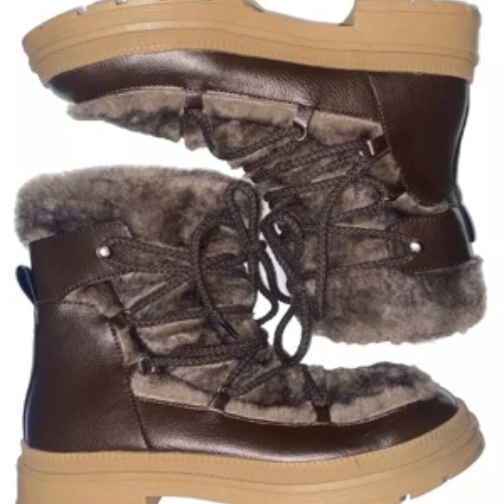 Steve Madden Dione Snow Boots Womens Size 6.5M Brown Leather Faux Fur DION02S1